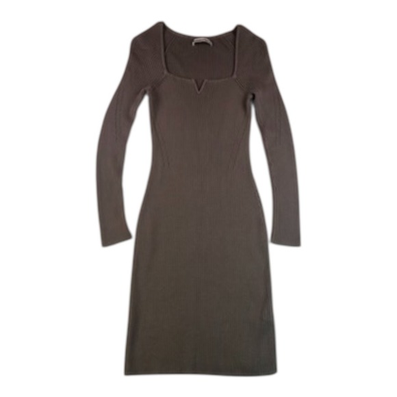 Abercrombie & Fitch Ribbed Knit Long Sleeve Midi Dress Brown Size XS - Picture 15 of 16